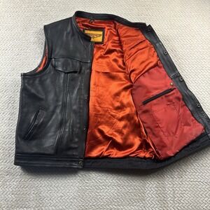 Dream Apparel Black Leather Motorcycle Biker Vest Mens XXL (52) Full-Zip SOA